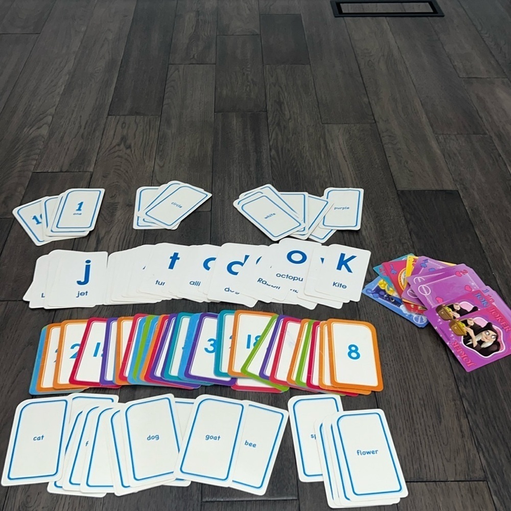 Educational flashcards for kids with numbers, letters shapes, and colors